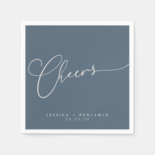 Cheers Minimal Dark Blue Script Custom Wedding Napkins