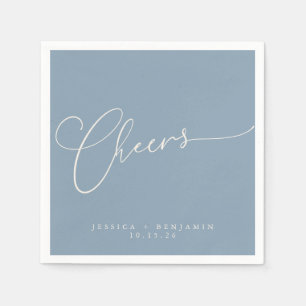 Cheers Minimal Dusty Blue Script Custom Wedding Napkins