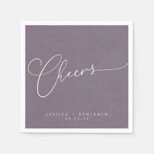 Cheers Minimal Dusty Purple Script Custom Wedding Napkins