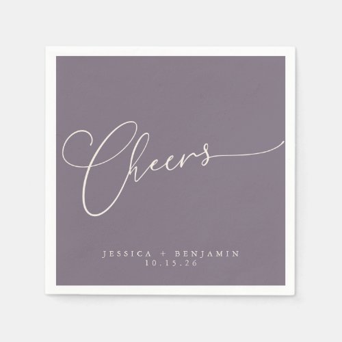 Cheers Minimal Dusty Purple Script Custom Wedding Napkins