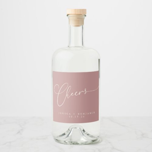 Cheers Minimal Dusty Rose Script Custom Wedding  Liquor Bottle Label