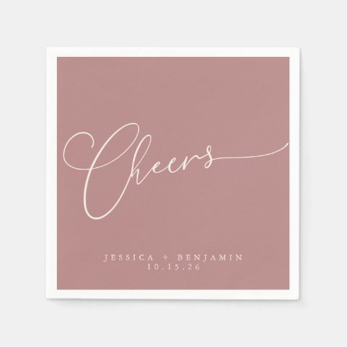 Cheers Minimal Dusty Rose Script Custom Wedding Napkins