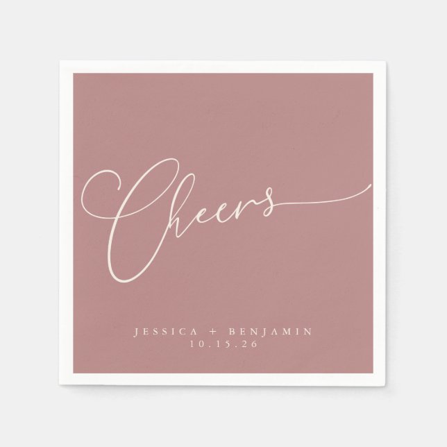 Cheers Minimal Dusty Rose Script Custom Wedding Napkins (Front)