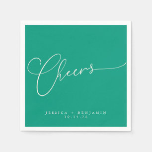 Cheers Minimal Emerald Green Script Custom Wedding Napkins