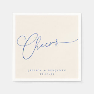 Cheers Minimal Ivory Blue Script Custom Wedding Napkins
