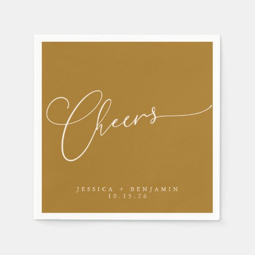 Cheers Minimal Ochre Gold Script Custom Wedding Napkins