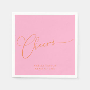 Cheers Minimal Pink Orange Script Graduation Party Napkins