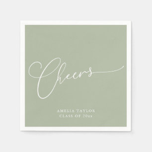 Cheers Minimal Sage Jade Script Graduation Party Napkins