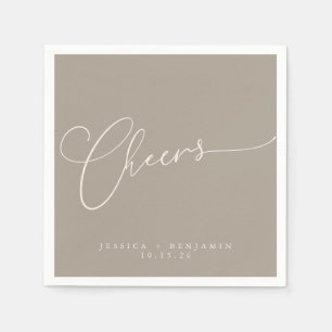 Cheers Minimal Taupe Brown Script Custom Wedding Napkins