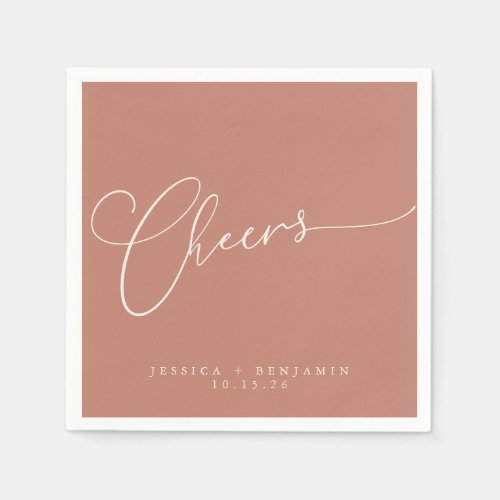 Cheers Minimal Terracotta Script Custom Wedding Napkins