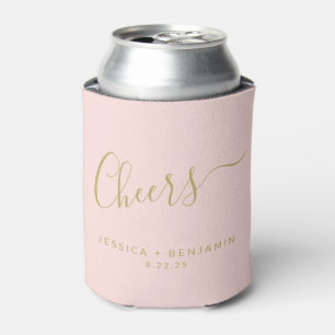 Cheers Minimalist Blush Pink Gold Custom Wedding Can Cooler