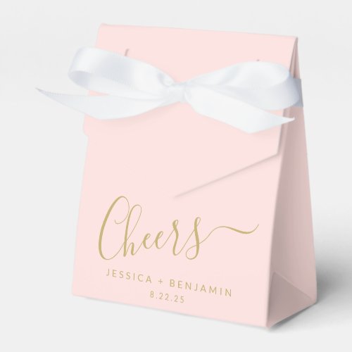 Cheers Minimalist Blush Pink Gold Custom Wedding Favor Boxes