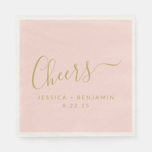 Cheers Minimalist Blush Pink Gold Custom Wedding Napkins