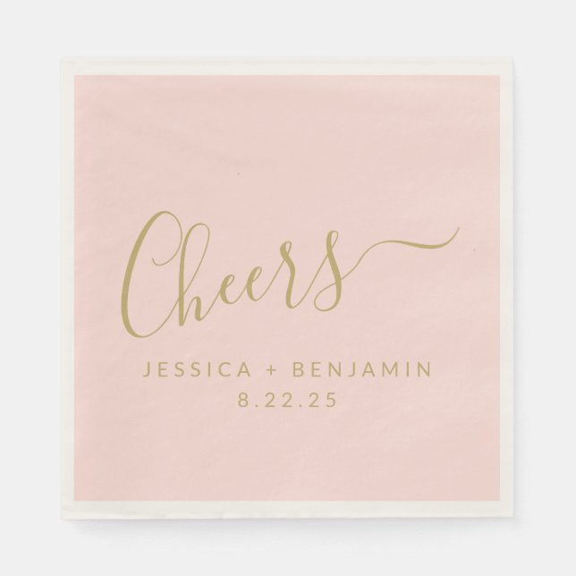 Cheers Minimalist Blush Pink Gold Custom Wedding Napkins (Front)