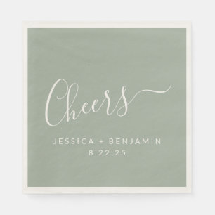Cheers Minimalist Dusty Sage Custom Wedding Napkins