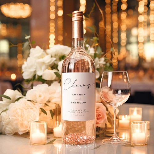 Cheers Minimalist Elegant Wedding Wine Label