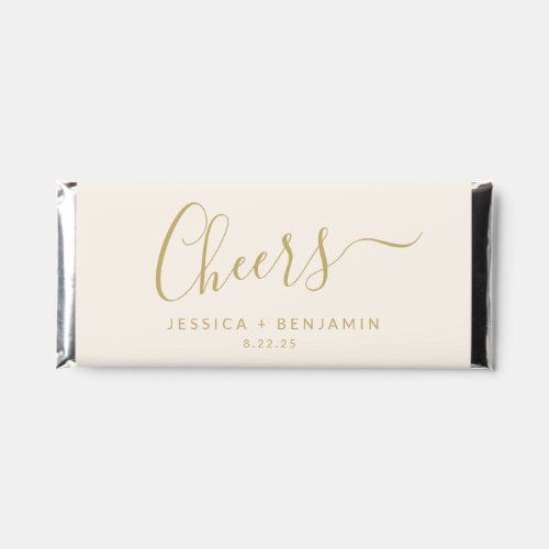 Cheers Minimalist Ivory Cream Gold Custom Wedding Hershey Bar Favors