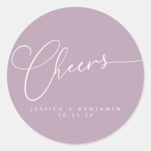 Cheers Minimalist Lilac Script Custom Wedding Classic Round Sticker
