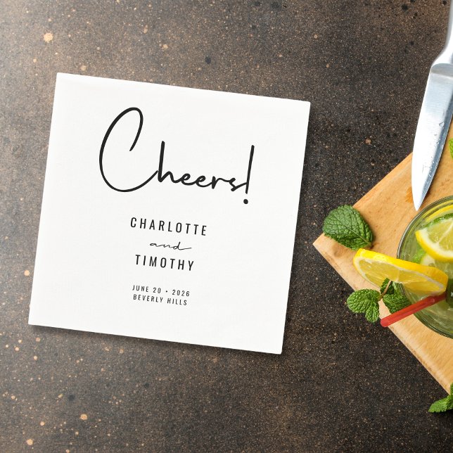 Cheers Minimalist Modern Script Wedding Napkins (Creator Uploaded)