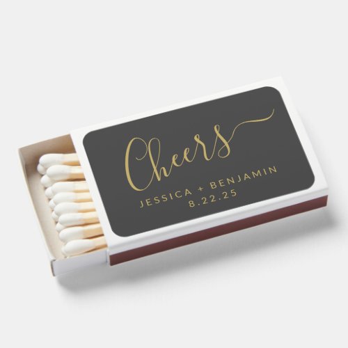 Cheers Minimalist Navy Blue Gold Custom Wedding  Matchboxes