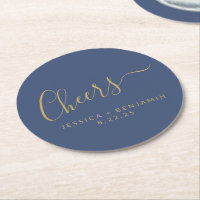 Cheers Minimalist Navy Blue Gold Custom Wedding