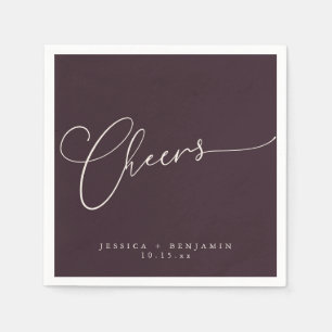 Cheers Minimalist Plum Script Custom Wedding Napkins