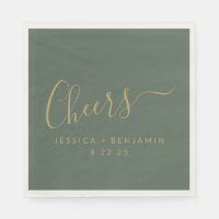 Cheers Minimalist Sage Green Gold Custom Wedding