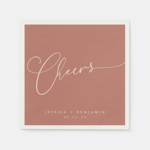 Cheers Minimalist Terracotta Script Custom Wedding Napkins