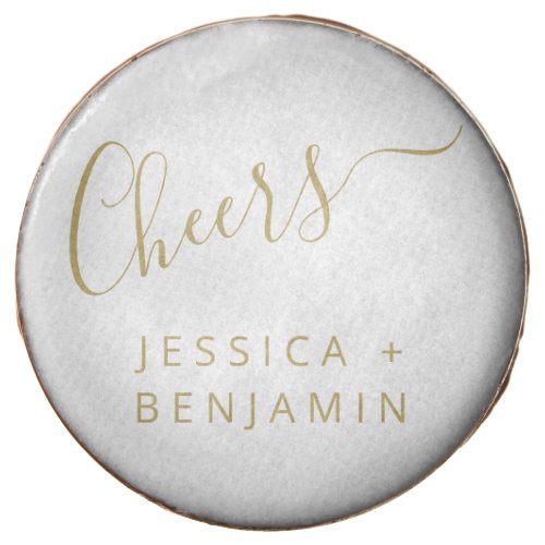 Cheers Minimalist White and Gold Custom Wedding  Chocolate Covered Oreo