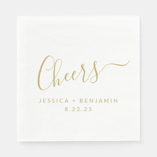Cheers Minimalist White Gold Custom Wedding Napkins