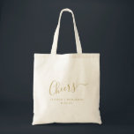 Cheers Minimalist White Gold Custom Wedding Tote Bag<br><div class="desc">Personalized Cheers Minimalist White and Gold Wedding Tote Bag</div>