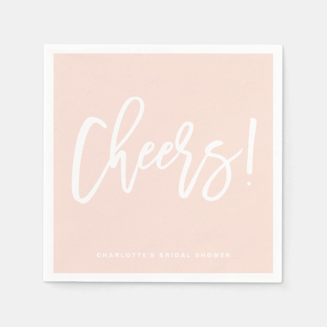 Cheers Modern Calligraphy Blush Pink Wedding Napkins (Front)
