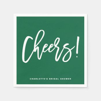 Cheers Modern Calligraphy Green Wedding Napkins by KeikoPrints at Zazzle