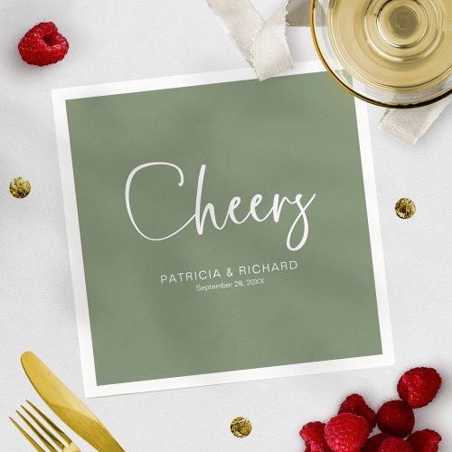 Cheers Modern Calligraphy Wedding  Napkins