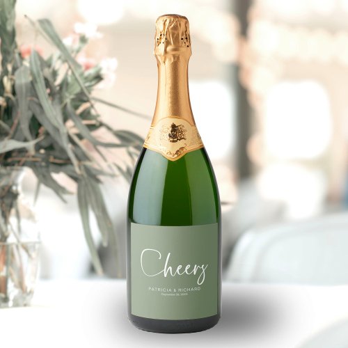 Cheers Modern Calligraphy Wedding  Sparkling Wine Label