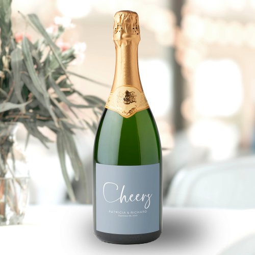 Cheers Modern Calligraphy Wedding  Sparkling Wine Label
