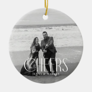 Cheers Modern Christmas Photo Minimal Design Ceramic Ornament