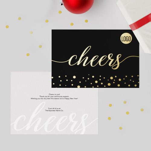 Cheers modern elegant script Corporate logo Gold Foil Holiday Card