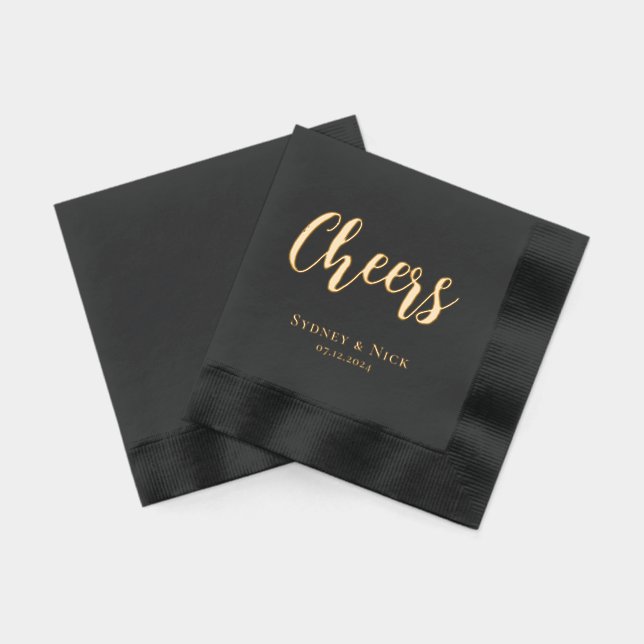 Cheers Modern Minimal | Wedding Monogram Foil Napkins (Back)