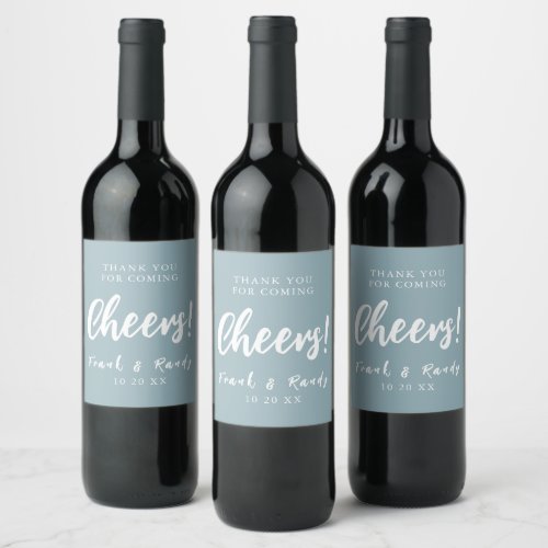 Cheers Modern Minimalist Vintage Blue Wedding  Wine Label