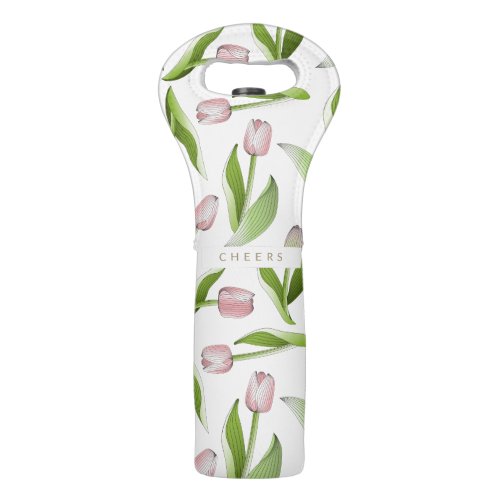 Cheers _ Modern Pink Tulip Flower Pattern Wine Bag