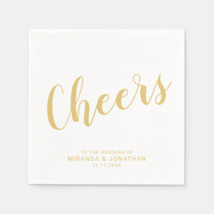 'Cheers' Modern Script Gold Wedding Napkins
