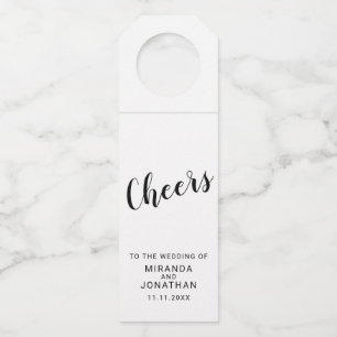 'Cheers' Modern Script Wedding Bottle Hanger Tag