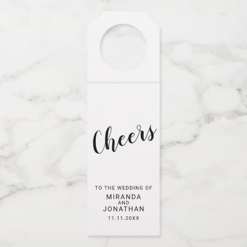 Cheers Modern Script Wedding Bottle Hanger Tag
