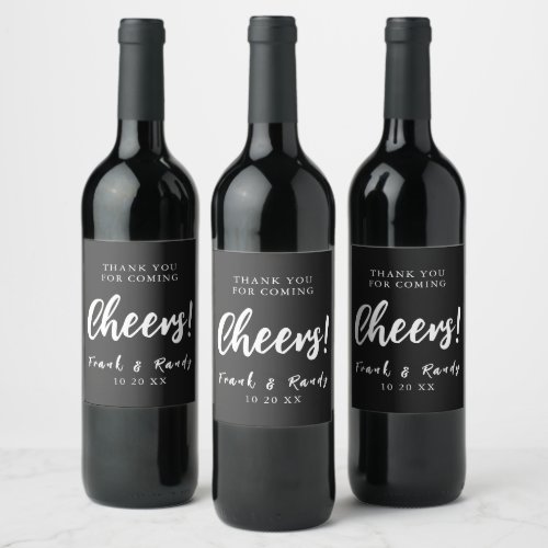 Cheers Modern Simple Elegant Matte Black Wedding Wine Label