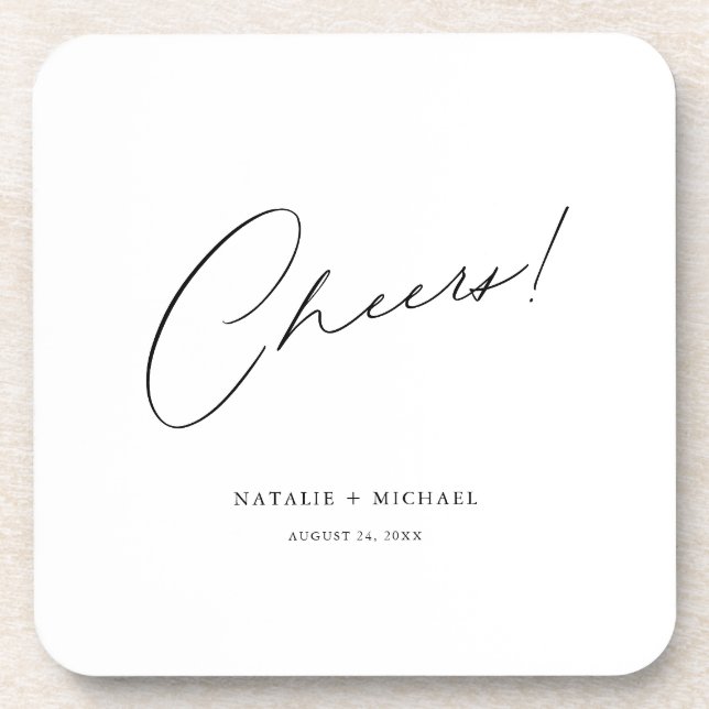 Cheers Modern Unique Personalized Custom Wedding Beverage Coaster (Front)