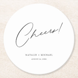 Cheers Modern Unique Personalized Custom Wedding Round Paper Coaster