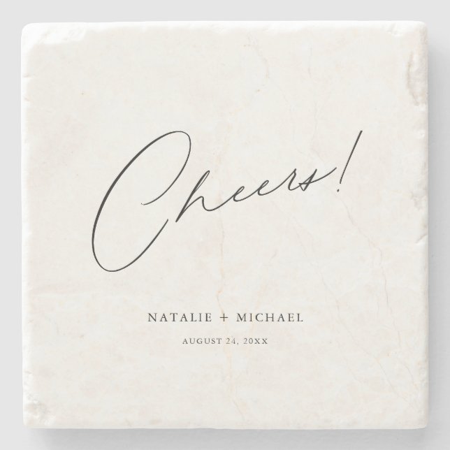 Cheers Modern Unique Personalized Custom Wedding Stone Coaster (Front)