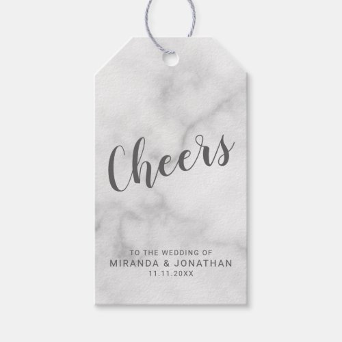 Cheers Modern White Marble Wedding Wine Gift Tags