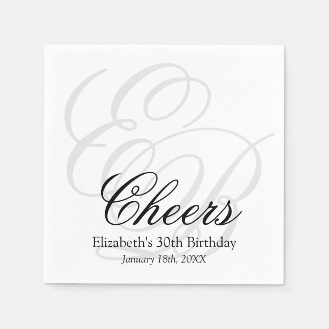 Cheers Monogrammed 30th Birthday Party Napkins (Front)